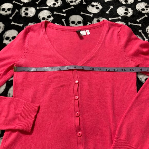 H&M Neon pink long sleeve v-neck cardigan ~ XS SMALL Barbie hot pink sweater - Picture 4 of 10